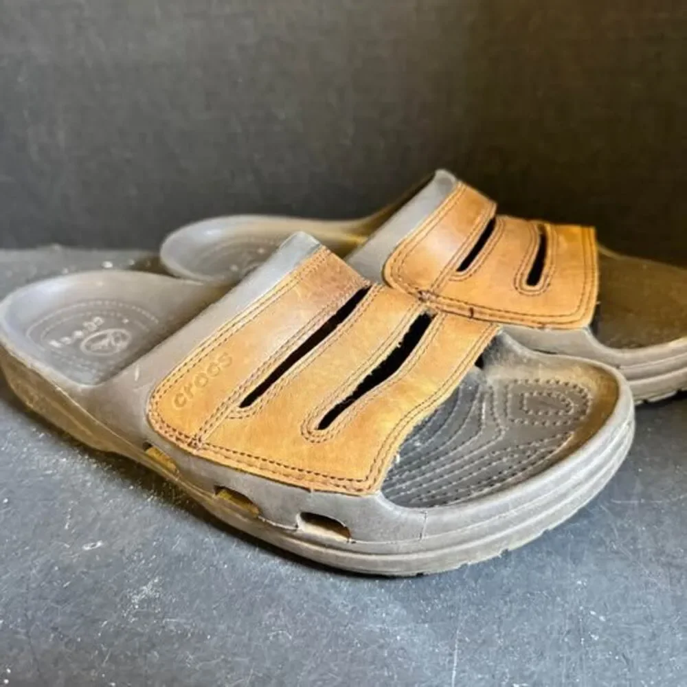 Crocs Brown and Tan Slide Sandals